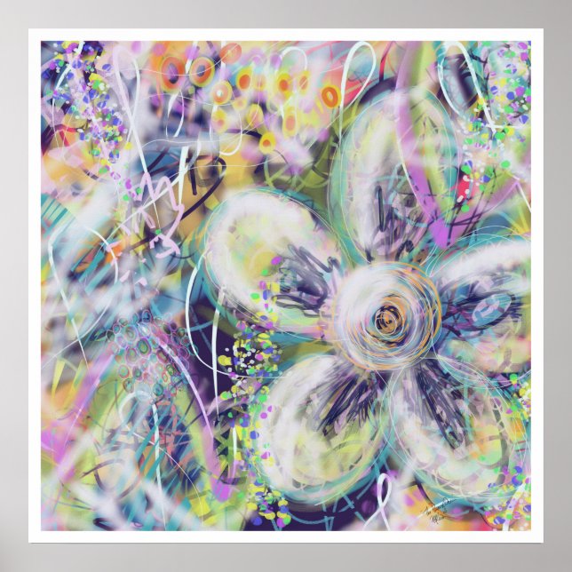 Whimsical Floral Print Original Art Poster (Frente)