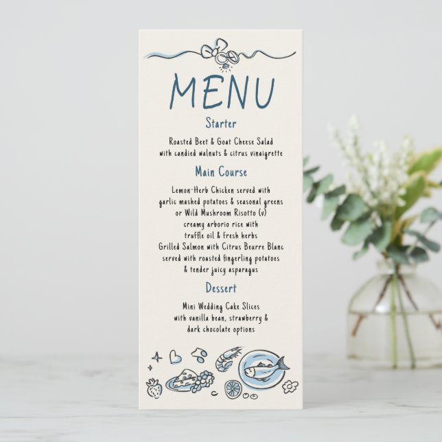 Whimsical Funky Decor Handwritten Wedding Menu (Em pé/Frente)
