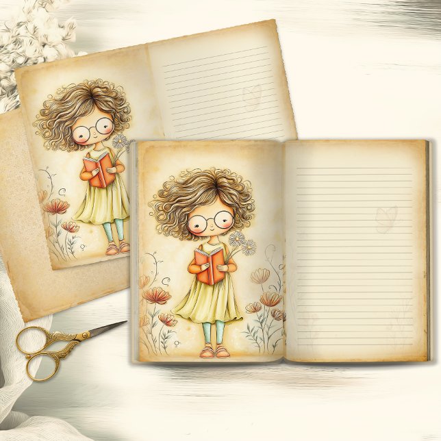 Whimsical Girl Vintage Junk Journal Page (Criador carregado)