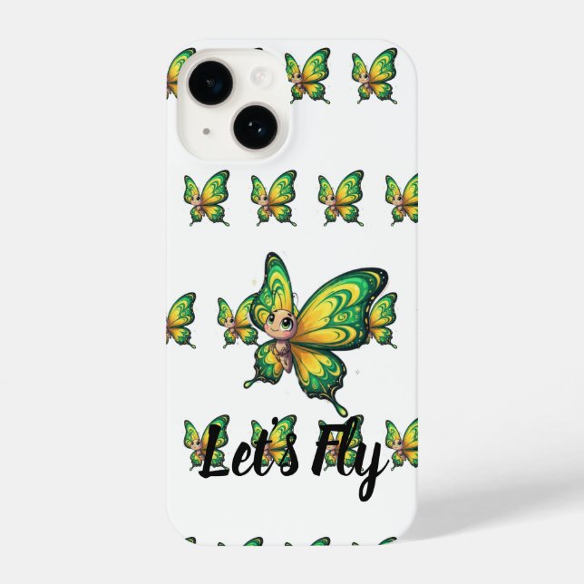 Whimsical Green and Yellow Fluttering Butterfly (Verso)