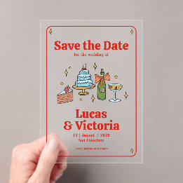 Whimsical Hand Drawn Bold Red Save the Date