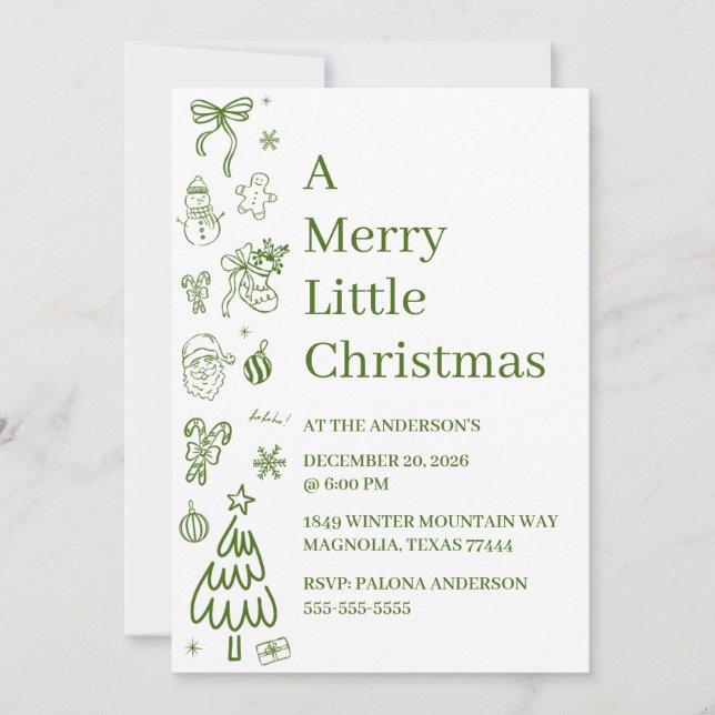 Whimsical Hand Drawn Doodle Green  (Frente)