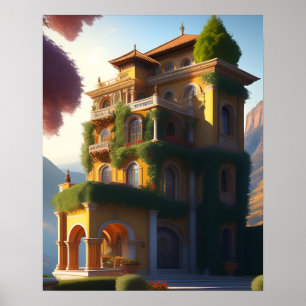Whimsical Italiano Villa Art Impressão