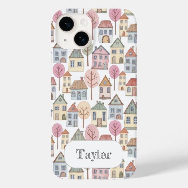 Whimsical Little Houses Illustration Custom Name (Verso)