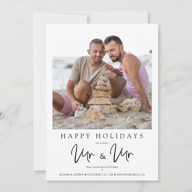 Whimsical MR & MR Gay Christmas Wedding Photo (Frente)