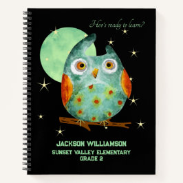Whimsical Owl Watercolor Style Name School Year