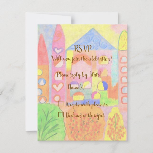 Whimsical Pastel Fairytale Castle RSVP Card (Frente)