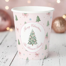 Whimsical Pastel Pink Christmas Tree Seamless