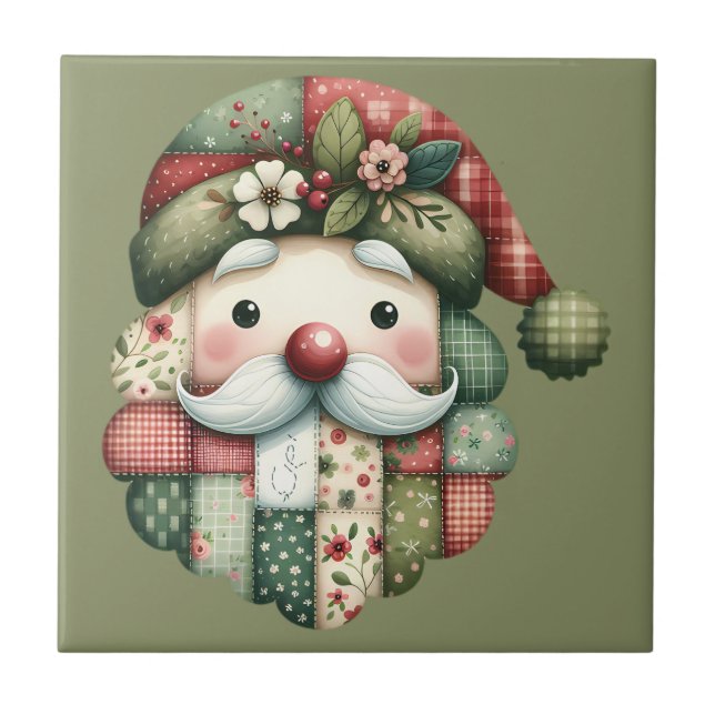 Whimsical Patchwork Santa Folk Christmas (Frente)