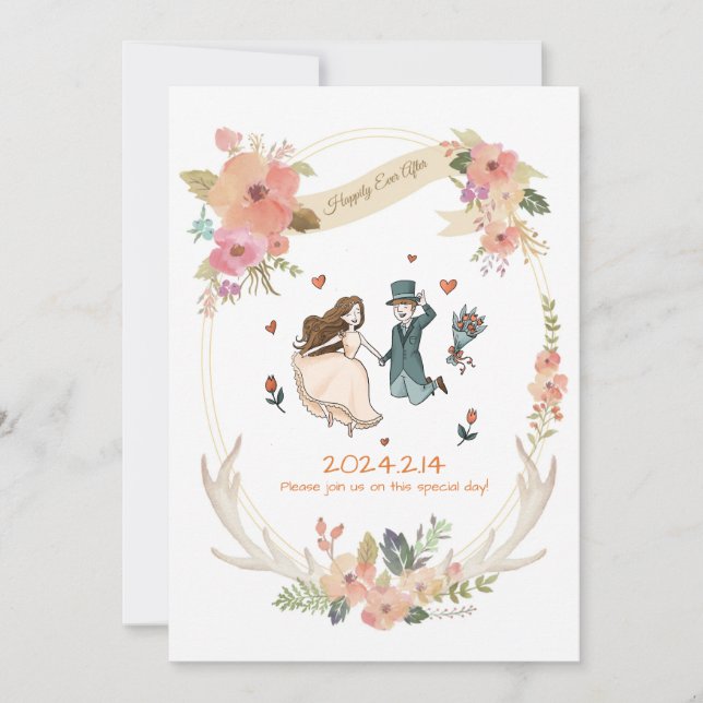 Whimsical, quirky, Convite De Casamento Desenhado  (Frente)