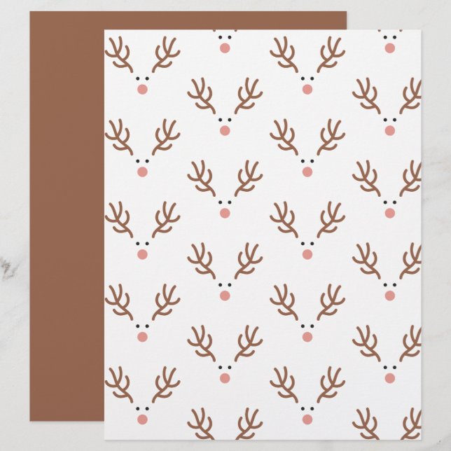 Whimsical Reindeer Boho Pattern Scrapbook Paper (Frente/Verso)