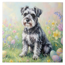 Whimsical Schnauzer with Easter Eggs