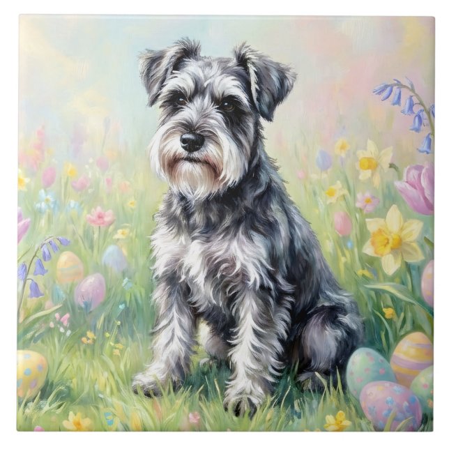 Whimsical Schnauzer with Easter Eggs (Frente)