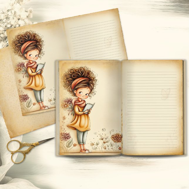 Whimsical Shy Girl Vintage Junk Journal Page (Criador carregado)