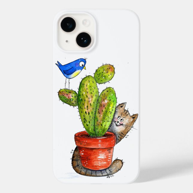 Whimsical Sneaky Cat com Cactus (Verso)
