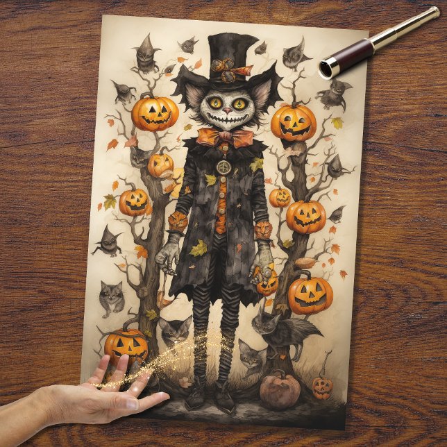Whimsical Spooky Cat 2 Papel de Decoupage de Hallo (Criador carregado)