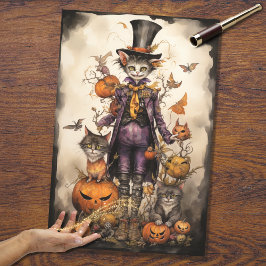 Whimsical Spooky Cat 4 Papel de Decoupage do Dia d