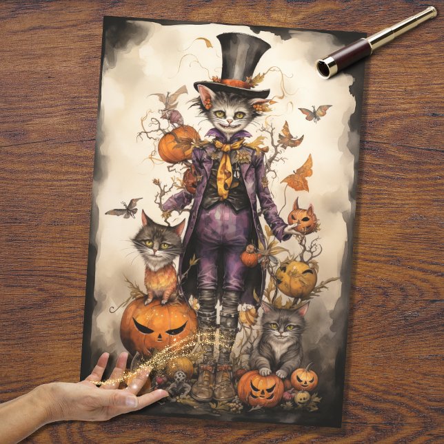 Whimsical Spooky Cat 4 Papel de Decoupage do Dia d (Criador carregado)