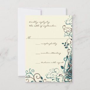 Whimsical Teal & Brown Swirl Weding RSVP