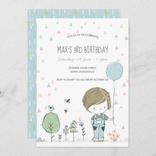 Whimsical Toddler BOY Convite para Aniversário de  (Frente/Verso)