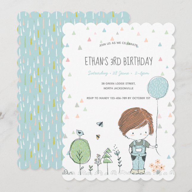 Whimsical Toddler BOY Convite para Aniversário de  (Frente/Verso)