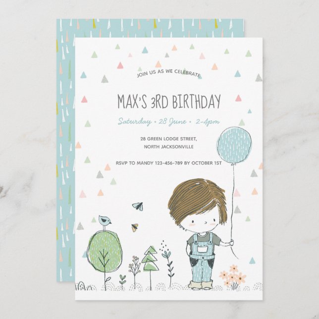 Whimsical Toddler BOY Convite para Aniversário de  (Frente/Verso)