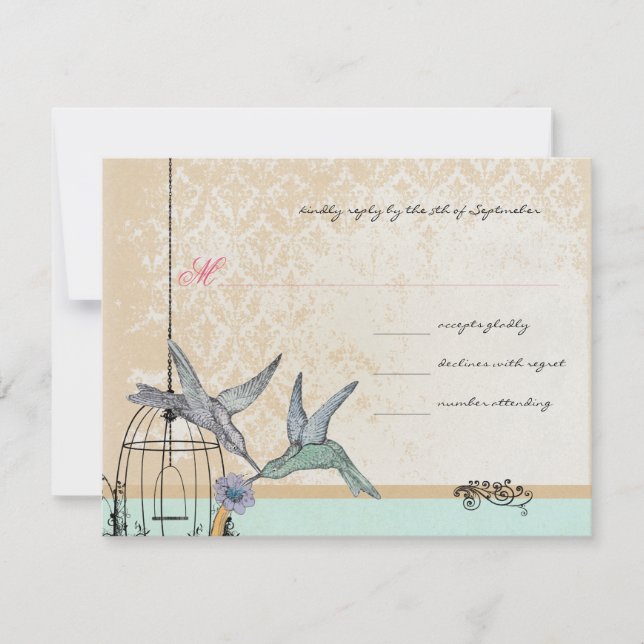 Whimsical Vintage Bird Cage Weding RSVP (Frente)