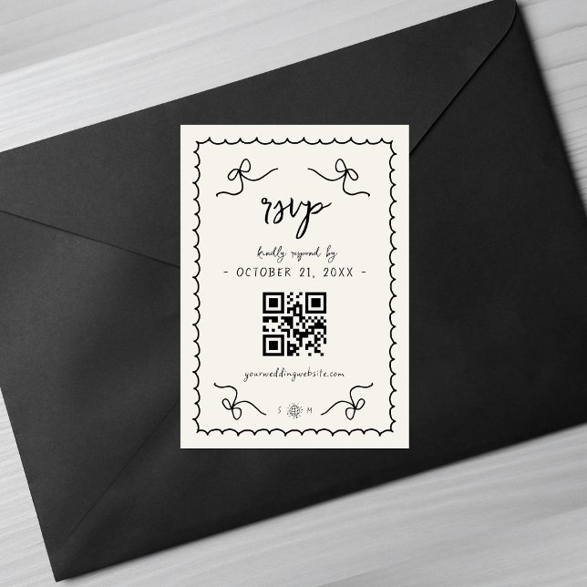 Whimsical Vintage French Weding QR Code RSVP Card (Criador carregado)