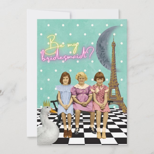 Whimsical Vintage Girls Bridesmaid Personalizável (Frente)