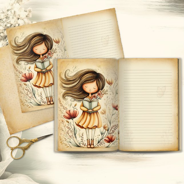 Whimsical Watercolor Girl Junk Journal Page (Criador carregado)