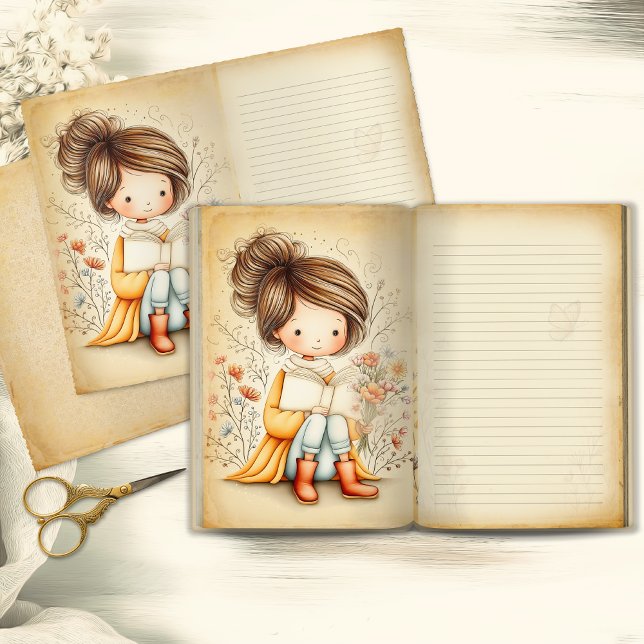 Whimsical Watercolor Girl Junk Journal Page (Criador carregado)