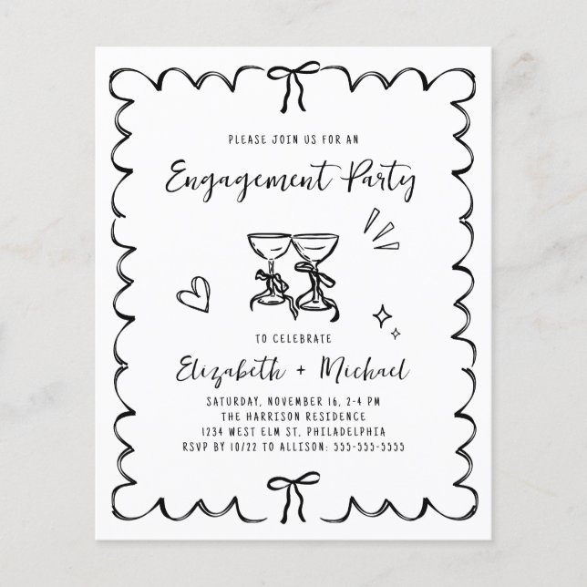 Whimsical Wavy Frame Engagement Party Invitation (Frente)