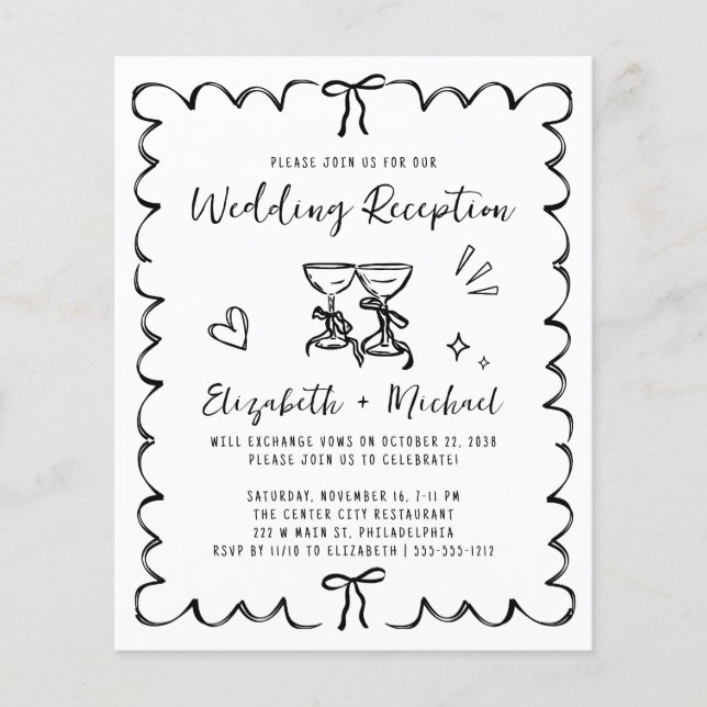 Whimsical Wavy Frame Wedding Reception Invitation (Frente)
