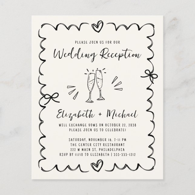 Whimsical Wavy Frame Wedding Reception Invitation (Frente)