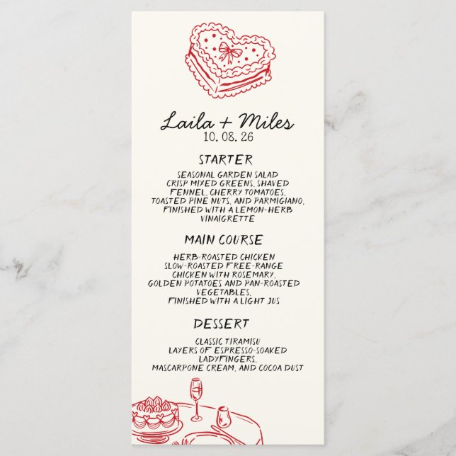 Whimsical Wedding Red Heat Wedding Menu (Frente)