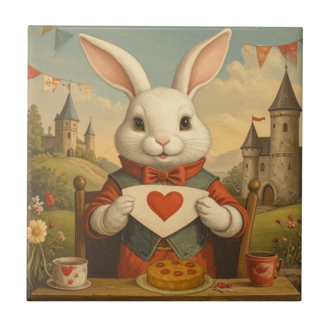 Whimsical White Rabbit Hearts Enchanted Wonderland (Frente)