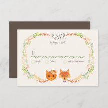 Whimsical Woodland Cat & Fox Casal Casamento RSVP