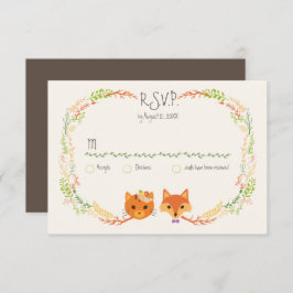 Whimsical Woodland Cat & Fox Casal Casamento RSVP