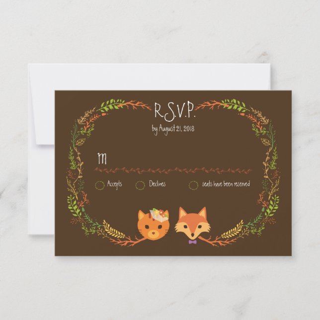 Whimsical Woodland Cat & Fox Casal Casamento RSVP (Frente)