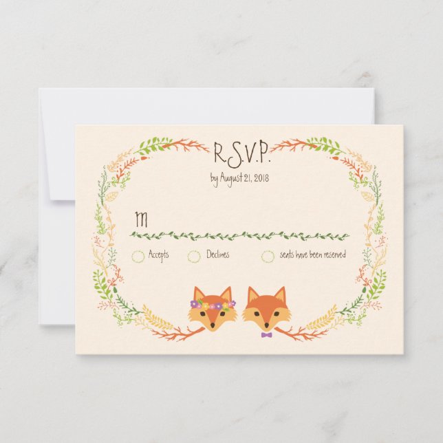 Whimsical Woodland Foxes Wedory RSVP (Frente)