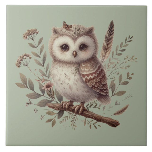 Whimsical Woodland Owl Botanical Illustration (Frente)