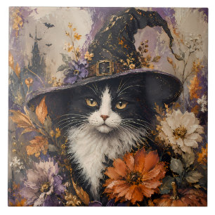 Whimsigótico Gato Preto Bruxa Floral Outono