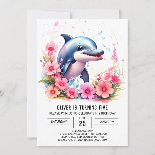 Whimsy Baby Dolphin Convite de Aniversário (Frente)