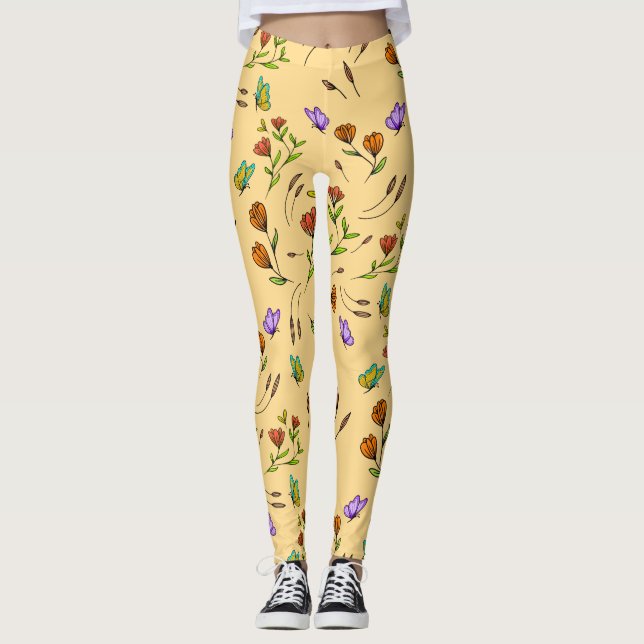 Whimsy Bloom Floral Butterfly Pattern Leggings (Frente)