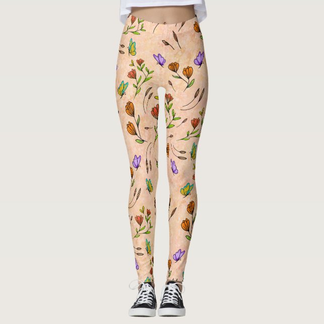 Whimsy Bloom Floral Butterfly Pattern Leggings (Frente)