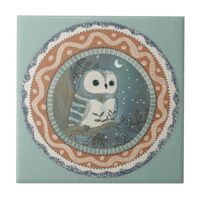 Whimsy Owl Mint Blue Terracotta Teal Aqua (Frente)