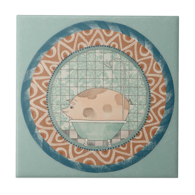 Whimsy Pig Mint Blue Terracotta Aqua Teal (Frente)