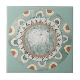Whimsy Sheep & Bird Mint Blue Terracotta Aqua
