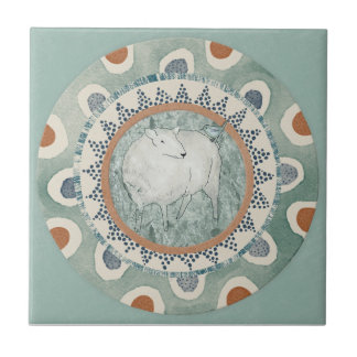 Whimsy Sheep & Bird Mint Blue Terracotta Aqua