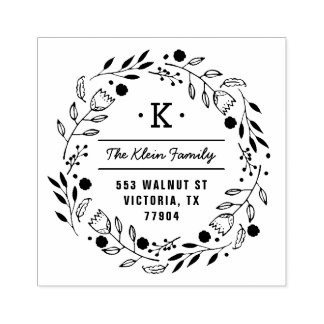 Whimsy Wreath Monograma Endereço Carimbo